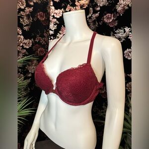 Auden Merlot Colored Lace Racerback Front Close Bra 36C